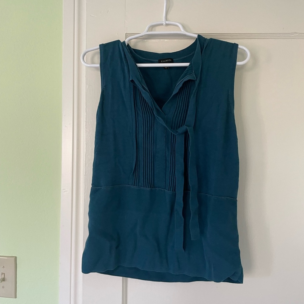 Talbots teal sweater with neck ties